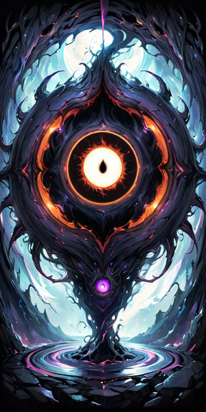 Voidborn Aberration A monstrous alien entity composed of dark, shadowy tendrils and shifting forms, with a single, giant eye at its centre. It drifts ominously near a black hole, absorbing the surrounding light and energy.
