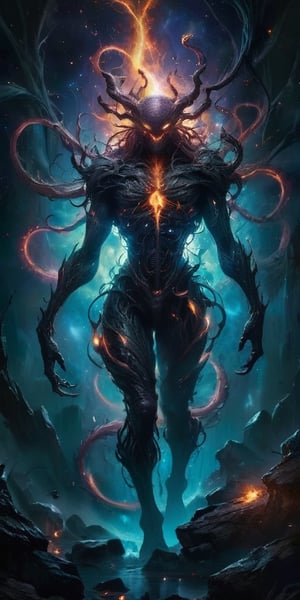 The Interdimensional Devourer From a rift between realities, a nightmarish being steps through. Its form is a twisted amalgamation of flesh and machinery, with tendrils of energy crackling around it. It emits a low, menacing hum that resonates with the very fabric of spacetime.
