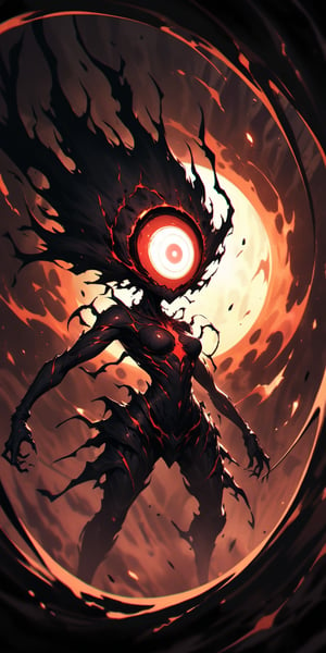 Voidborn Aberration A monstrous alien entity composed of dark, shadowy tendrils and shifting forms, with a single, giant eye at its centre. It drifts ominously near a black hole, absorbing the surrounding light and energy.
