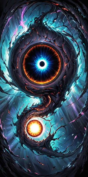 Voidborn Aberration A monstrous alien entity composed of dark, shadowy tendrils and shifting forms, with a single, giant eye at its centre. It drifts ominously near a black hole, absorbing the surrounding light and energy.
