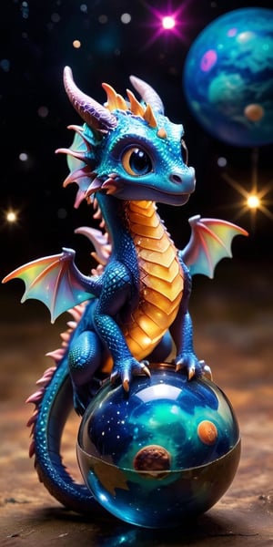 Galactic Playmate A baby dragon plays with a floating holographic projection of the solar system, swatting at the miniature planets and stars. The holographic lights cast a soft glow on its scales, making it look like a creature born of the stars themselves.