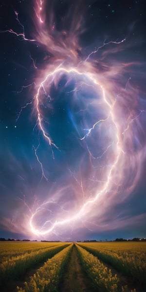 A dragon of pure energy, its body crackling with lightning-like tendrils of light that arc and twist around its sleek form. It flies through a field of shimmering auroras, its presence seemingly causing the lights to intensify, creating a stunning display of color and motion in the night sky.
