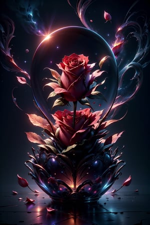 close up angle of (( floating on air)), (red rose petal) , detailed focus, deep bokeh, beautiful, dreamy colors, dark cosmic background. Visually delightful ,3D,more detail XL,dreamwave,More Detail,aesthetic