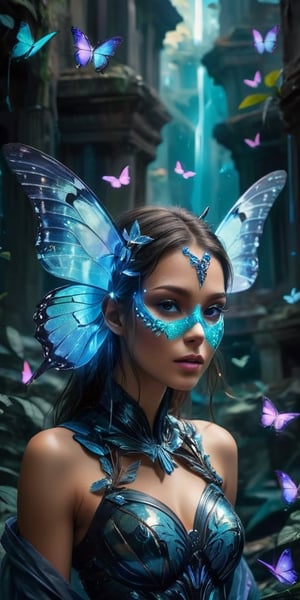 A swarm of bioluminescent butterflies with iridescent wings flutter through the ruins of an ancient alien city. Their delicate beauty masks a deadly secret: their powdery scales are laced with a potent neurotoxin, leaving those who disturb them in a paralyzed state.
