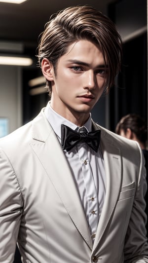 Male , (white formal shuit clothe), (formal hair style )