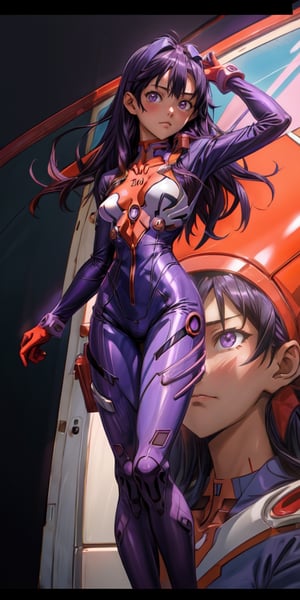 Hayase Nagatoro, evangelion, violet full evangelion thight suit, sexy pose, skinny, reavealing suit, looking_at_viewer, 8k, high_resolution,