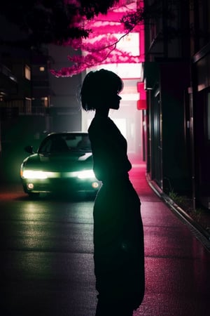 tuned mazda rx7 standing on the street, car have lights up, japan street with Cherry tree in the background

Car, mazda rx7,  japan_style, dawn
super_detailed, ultra_high_resolution, Best quality, masterpiece,, dynamic lighting, depth of field,car,	 SILHOUETTE LIGHT PARTICLES