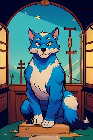 (masterpiece:1.5), (best quality:1.5), cute blue fox, animal, in temple, Comic Art Style