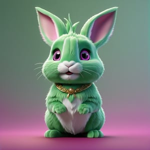 (full body) cute green rabbit, magenta sharp eyes, extremely detailed, intricate details, muted color scheme, subtle gradients, photorealistic, 8k, 3d style,gabumon