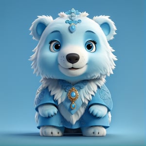 (full body) cute blue polar bear, rabbit face, skirt, sharp eyes, extremely detailed, intricate details, muted color scheme, subtle gradients, photorealistic, 8k, 3d style,gabumon