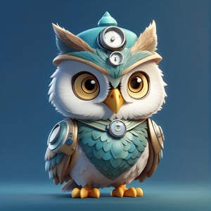 (full body) cute owl doctor, sharp eyes, extremely detailed, intricate details, muted color scheme, subtle gradients, photorealistic, 8k, 3d style,gabumon