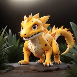 (full body) Agumon, digimon, sharp eyes, extremely detailed, intricate details, muted color scheme, subtle gradients, photorealistic, 8k, 3d style