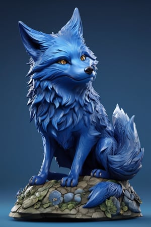 3D style,(masterpiece, best_quality, ultra-detailed:1.3), epic, illustration, 3d render, blue fox, hell