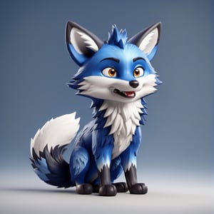 (full body) Tribal version mascot of cute and cuddly blue fox, angry expression, fighting pose, masterpiece artwork, white accent, detailed face features, sharp eyes, extremely detailed, intricate details, muted color scheme, subtle gradients, photorealistic, 8k, 3d style