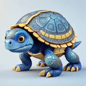 (full body) cute blue turtle, yellow shell, sharp eyes, extremely detailed, intricate details, muted color scheme, subtle gradients, photorealistic, 8k, 3d style,gabumon