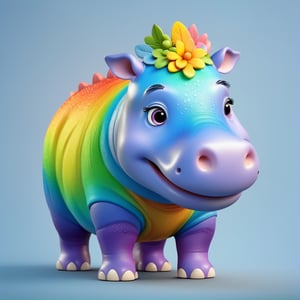 (full body) cute rainbow hippo, sharp eyes, extremely detailed, intricate details, muted color scheme, subtle gradients, photorealistic, 8k, 3d style,gabumon