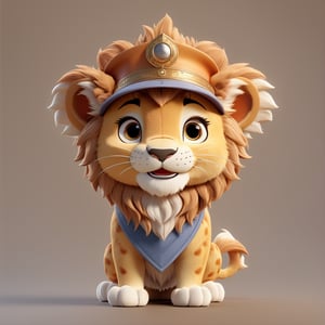 (full body) cute lion, cheff hat, sharp eyes, extremely detailed, intricate details, muted color scheme, subtle gradients, photorealistic, 8k, 3d style,gabumon