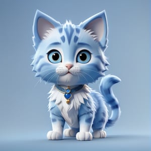 (full body) cute blue kitten, blue dress, sharp eyes, extremely detailed, intricate details, muted color scheme, subtle gradients, photorealistic, 8k, 3d style,gabumon