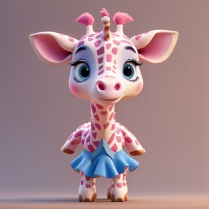 (full body) cute pink giraffe, blue skirt, sharp eyes, extremely detailed, intricate details, muted color scheme, subtle gradients, photorealistic, 8k, 3d style,gabumon