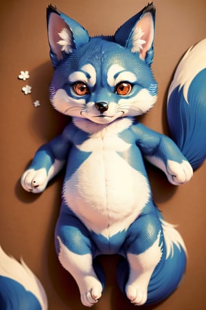 (masterpiece:1.5), (best quality:1.5), adorable blue fox, red eyes, belly up