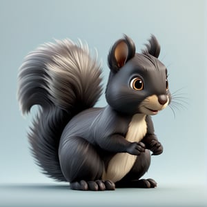 (full body) cute black squirrel, sharp eyes, extremely detailed, intricate details, muted color scheme, subtle gradients, photorealistic, 8k, 3d style,gabumon