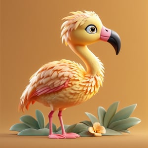 (full body) cute yellow flamingo, sharp eyes, extremely detailed, intricate details, muted color scheme, subtle gradients, photorealistic, 8k, 3d style,gabumon