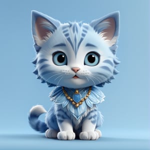 (full body) cute blue kitten, blue dress, sharp eyes, extremely detailed, intricate details, muted color scheme, subtle gradients, photorealistic, 8k, 3d style,gabumon