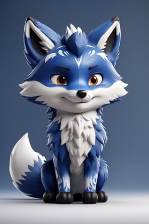 (full body) Tribal version mascot of cute and cuddly blue fox, angry expression, fighting pose, masterpiece artwork, white accent, detailed face features, sharp eyes, extremely detailed, intricate details, muted color scheme, subtle gradients, photorealistic, 8k, 3d style