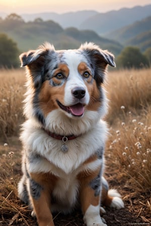 Australian shepherd, realistic photo, sweet atmosphere, all very detailed, masterpiece