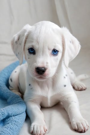 a white dalmatian puppywith blue eyes