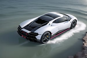 coche lamborghini unico en el mundo solo en una plataforma en medio del mar solo, triste de lujo, trasmitiendo tristeza y soledad, creativo, concepto nuevo, linias nuevas ,BTR-80