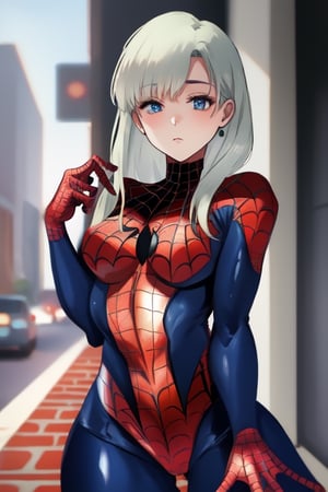 wearing a spiderman suit, elizabeth 