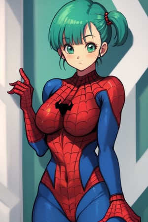 wearing a spiderman suit, bulma