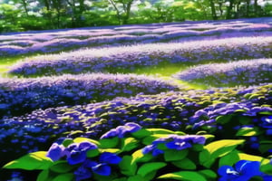 field of gardenias bathed by sunrise rays, sky beautiful with cloud, bees flying around (high definition, japanese anime style)