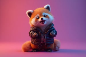 Cute little Tanuki, cyberpunk, playfull, happy,  cuteness overload, masterpiece, small centered composition, product shot,  wallpaper art, Rule of Thirds, delicate,lovable, tiny, best, dynamic composition, magnificent, intense, perfect background