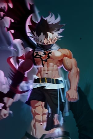 Asta, Viego, Dark king, green crown, green mist, black mist, lost souls, abs, black jacket, human, void chest, body builder fitness, red eye, devil