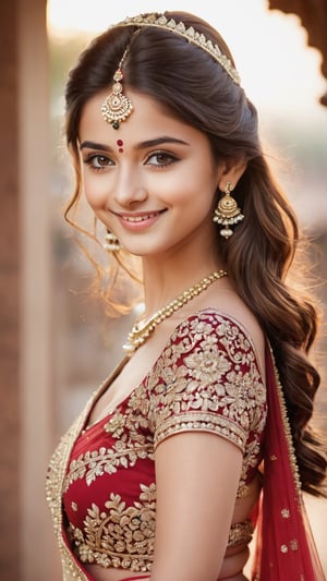 (((Bindi))), Hindu, Photorealistic, Kind smile, (((Closed mouth))), Gorgeous, Cute pose, 1girl, (((Detailed skin))), Perfect anatomy, Beautiful Dress, Detailed face, 24 years old, Bright skin, Cute mouth, Perfect fingers, (((Waist up)))