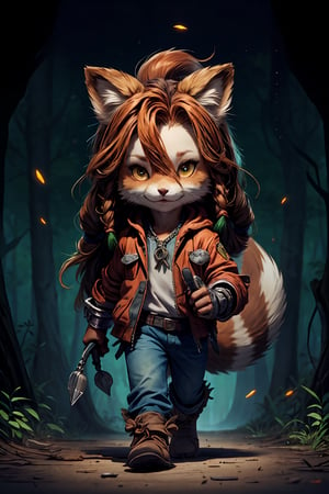 Hyperdetailed Painting, Jean-Baptiste Monge Style, Anthropomorphic fox, knight, muscular ,detailed pupils ,orange hair, red and green armor, kubrik stare, pale skin, greaves, dagger, dual wielding , High Quality,playing an electric guitar, high quality, , body fitness, full Body, Long Hair with Braids , In the woods , Body Fitness, Full Body, Long Hair with Braids, Night in the forest with fireflies,