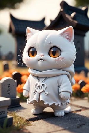 cute angry ghost, graveyards, high contrast, depth_of_field, ray tracing, atmospheric, Xxmix_Catecat,3d style, (((Write TA on the clothes)))