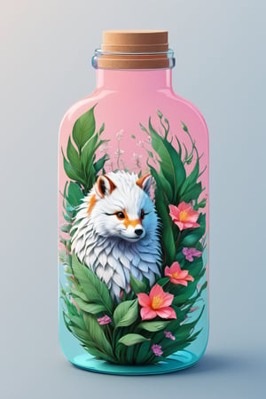 Paint a picture of the perfect balance between art and nature. Incorporate elements like flowers, leaves, animal, and other natural patterns to create a unique and intricate design, no shadow, Leonardo Style,oni style, line_art,3d style, synthwave background,,in a jar