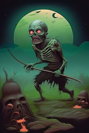 a very creepy zombie,lowbrow art style,surreal