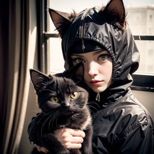 (cat:1.3),evil,ninja.cat_girl,holding_kunai,kunoichi, photorealistic,ninja,black_cat