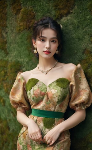 puzzle, moss, highly detailed, UHD, Mysterious, hyperdetailed, photorealistic, a young woman dressed in a chic and colorful ensemble, art by John Singer Sargent, colorful,  lively and vibrant background , natural grace and charming, visually compelling and elegant composition, sony a7 mark iv 35mm lens, high_res