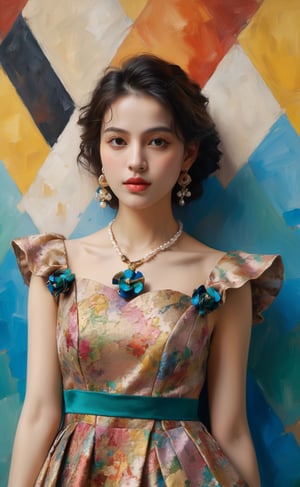 puzzle chip, highly detailed, UHD, Mysterious, hyperdetailed, photorealistic, a young woman dressed in a chic and colorful ensemble, art by John Singer Sargent, colorful,  lively and vibrant background , natural grace and charming, visually compelling and elegant composition, sony a7 mark iv 35mm lens, high_res