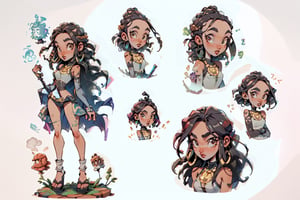 masterpiece,best quality,highres, (Charactersheet:1),1girl,African, different_views, character_turnaround, dreads, dual swords, background_sky, pond, standing_up, full body