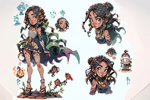 masterpiece,best quality,highres, (Charactersheet:1),1girl,African, different_views, character_turnaround, dreads, dual swords, background_sky, pond, standing_up, full body