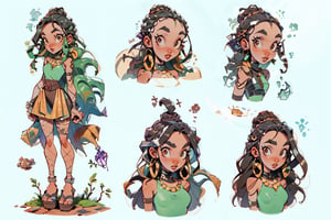 masterpiece,best quality,highres, (Charactersheet:1),1girl,African, different_views, character_turnaround, dreads, dual swords, background_sky, pond, standing_up, full body