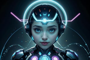 un ambiente futurista, una joven aprende con la ayuda de la inteligencia artificial, ambiente de tranquilidad, juvenil y jovial, colores cálidos, elementos futuristas, hologramas, accesorios, lentes de realidad virtual. realidad aumentada, la imagen de un cerebro a modo de hologrma, efectos tipo ironman.