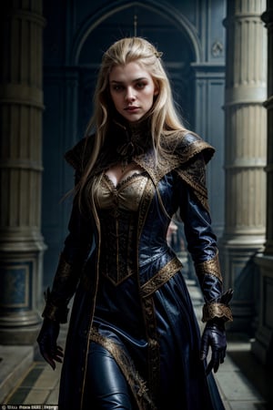 leanor Duval: Description: Eleanor is a Ventrue of French origin, tall and elegant. He has platinum blonde hair that cascades over his shoulders, piercing blue eyes, and aristocratic features. Skills: She is a master of political and social manipulation. She has a natural charm that allows her to influence those around her. She is also a brilliant strategist and a skilled diplomat. Age: He is about 30 years old, which gives him a broad perspective and extensive experience in vampire intrigue. Clothing: He prefers to dress with elegance and sophistication, opting for designer suits and formal dresses that highlight his status as a member of the vampire elite. Context: Eleanor comes from a noble family in France and was embraced at the time of the French Revolution. Since then, he has been a prominent figure within the Camarilla, using his influence and political skills to maintain power and stability within vampire society.