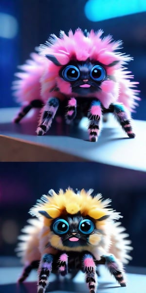 high quality 3 d render hyperrealist very cute multipastel dotted fluffy! tarantula cat hybrid with detailed fluffy wings!!, vray smooth, in the style of detective pikachu, hannah yata charlie immer, dramatic blue light, low angle, uhd 8 k, sharp focus , —ar 2:3